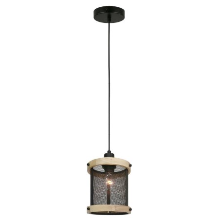 Lámpara de techo  colgante Farm 1 luz 1xE27 acabado negro madera natural  estilo rústico 20cm Ø