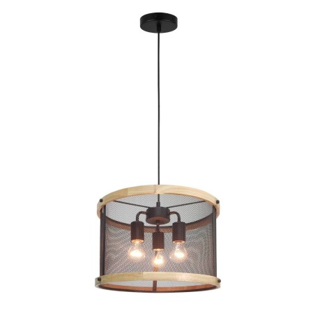 Lámpara de techo colgante Farm 3 luces 3xE27 acabado negro madera natural estilo rústico 40cm Ø